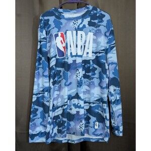 NBA Men's Long Sleeve T-Shirt Blue Camo Crew Neck Official Basketball Shirt L